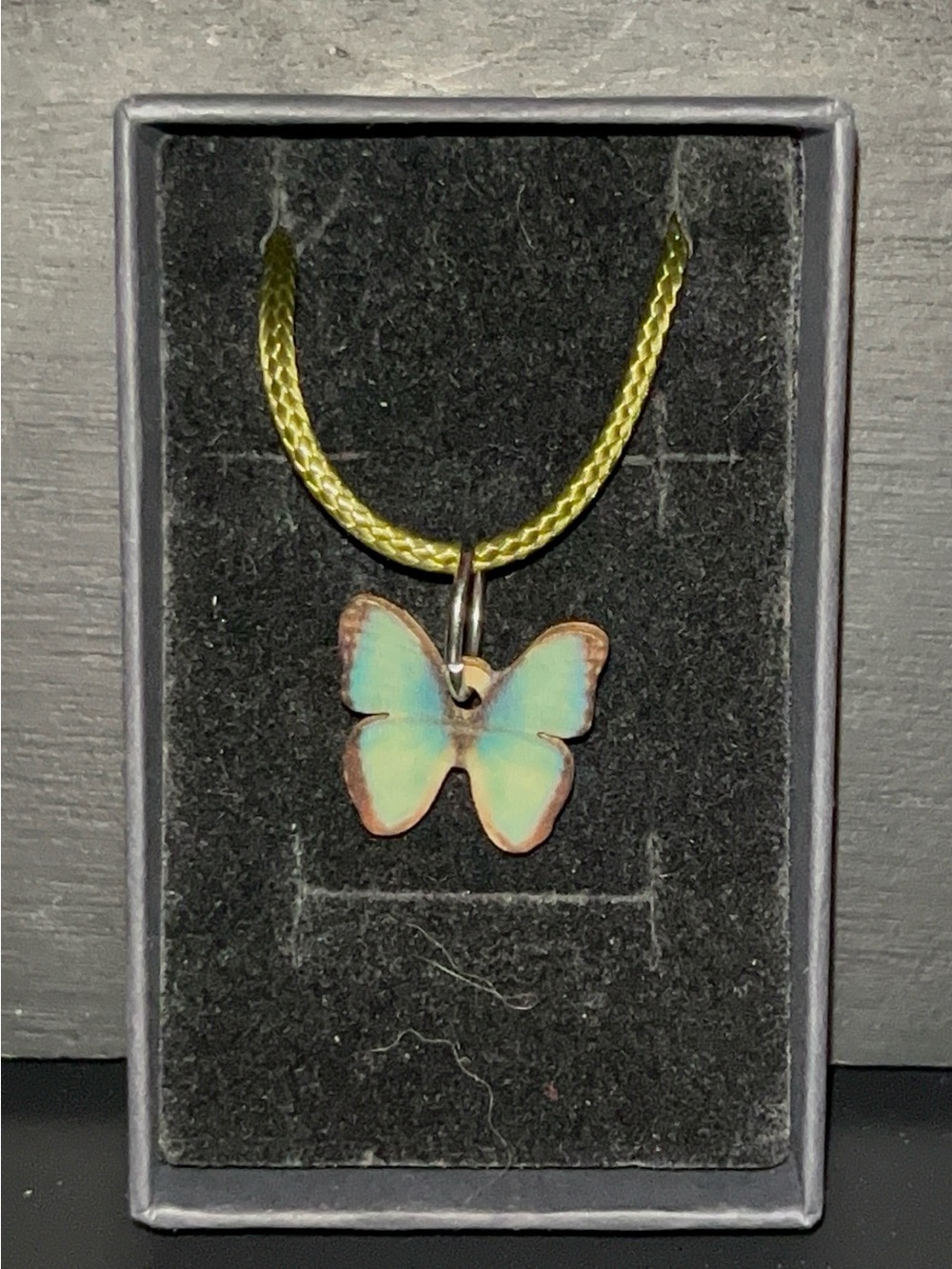 Blue-Green Iridescent Butterfly Necklace - Women's Pendant